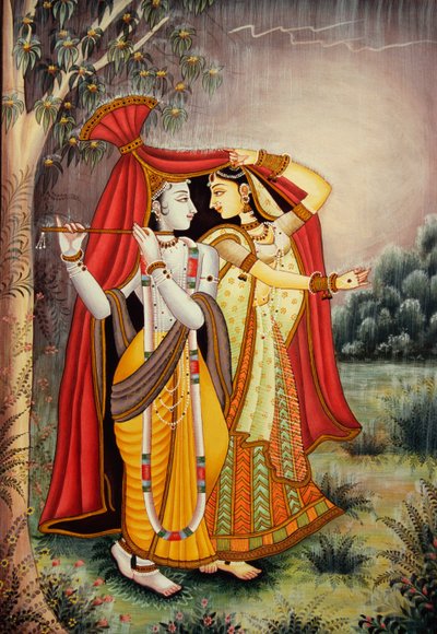 Radha Krishna nel monsone da School Indian