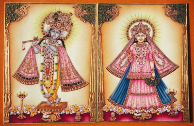Miniatura dipinta su avorio di Radha Krishna da School Indian