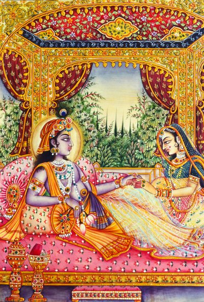 Miniatura di Radha Krishna su avorio da School Indian