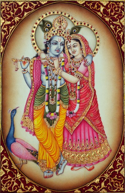 Miniatura di Radha Krishna su avorio da School Indian