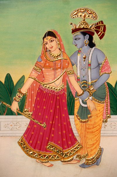 Radha Krishna Miniatura su Carta da School Indian