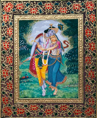 Radha Krishna Miniatura su carta da School Indian
