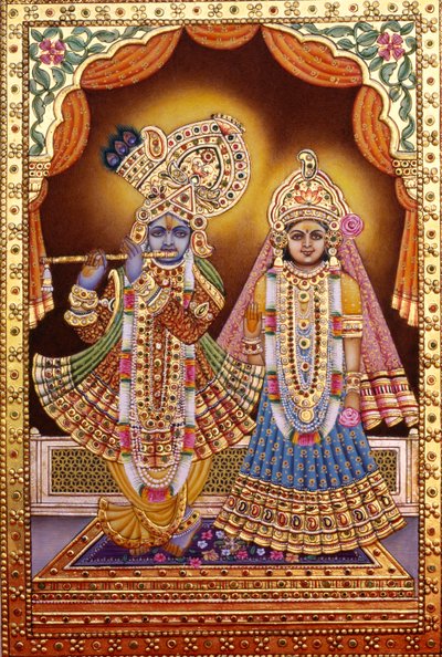 Radha Krishna con rilievo dorato da School Indian