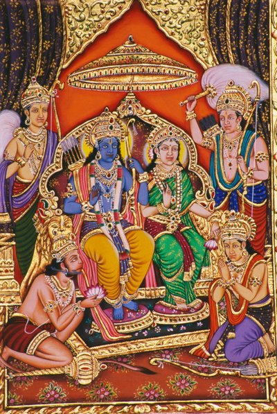 Ram Darbar Miniatura su carta con rilievo da School Indian