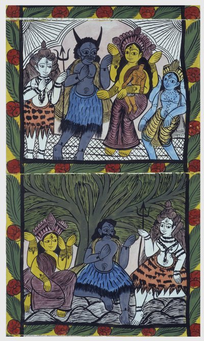 Shiva dà vita a Ganesha (Ganesh o Ganapati), tra le braccia di sua madre Parvati, dopo avergli tagliato la testa in un accesso di rabbia. Pat: rotolo dipinto della regione del Bengala, che serve come mezzo narrativo per i musicisti Baoul (o baul). Leonard  da School Indian