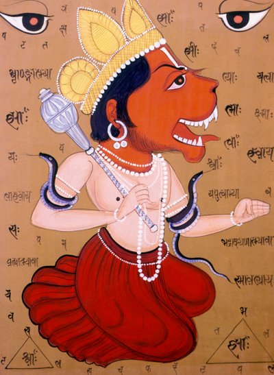 Hanuman Tantrico, Miniature su Carta, India da School Indian