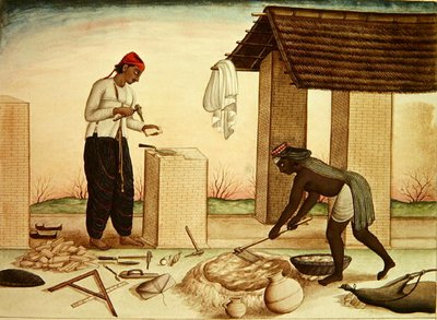 Lavoratori che costruiscono una casa da School Indian