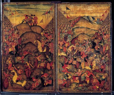 Scena di battaglia. Dipinto del XVII secolo di origine indo-iraniana. Museo delle Arti Decorative, Parigi da School Iranian