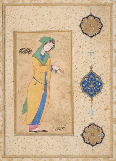 Houri in piedi in un giardino da School Iranian