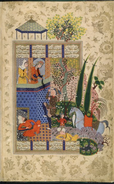 Zal al balcone di Rudaba, dallo Shahnama di Firdawsi da School Iranian