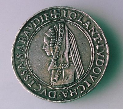 Moneta da 4-Teston (retro) di Filiberto II di Savoia (1497-1504) raffigurante sua moglie, Iolanta Ludovica da School Italian