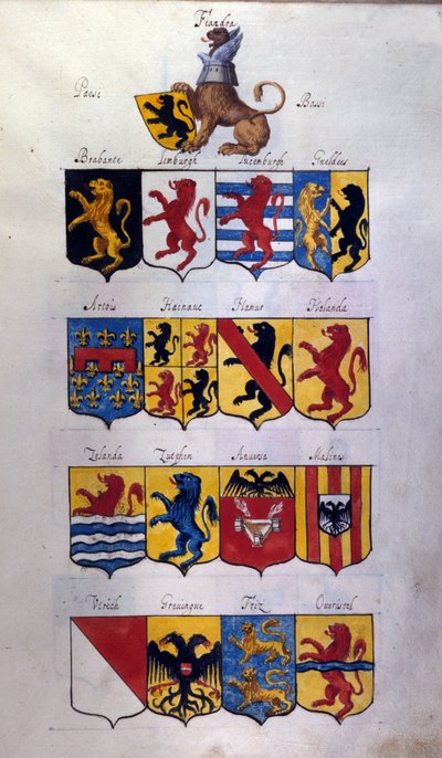 Blasone dei Paesi Bassi (Olanda, Fiandre, Hainaut) con draghi, Archivio di Stato di Milano da School Italian
