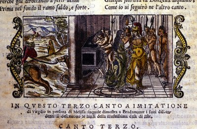 Bradamante incontra il mago Melisse che le dice che lei e Ruggero fondarono la dinastia Este. Scena tratta dal poema cavalleresco 