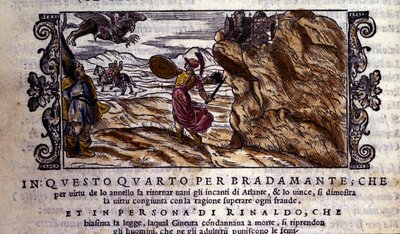 Bradamante strappa a Brunello il suo anello incantato, grazie al quale sconfigge il potere di Atlante e libera Ruggero, scena del poema cavalleresco Orlando Furioso di Ludovico Ariosto, Canto I da School Italian
