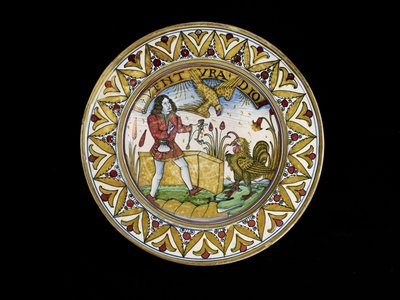 Piatto con una scena dalle favole di Esopo, probabilmente Deruta, c.1490-1510 da School Italian