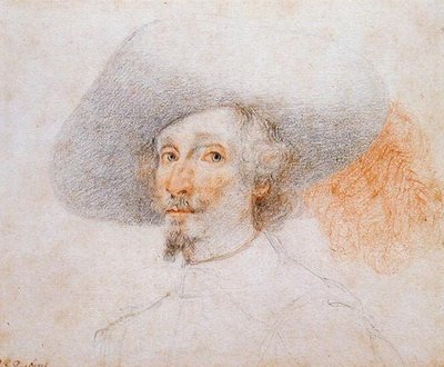Testa di Uomo con un Grande Cappello Piumato da School Italian