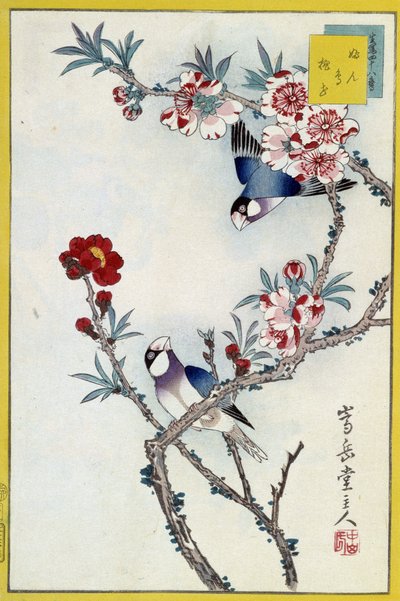 Uccelli su un albero in fiore - stampa giapponese da Japanese School