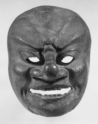 Maschera Bugaku (legno con resti di pigmenti rossi e neri) da Japanese School