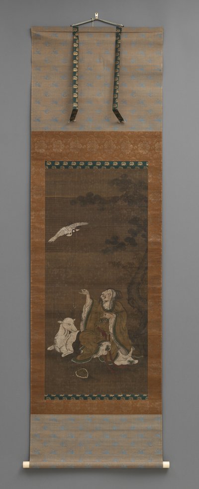 Uomo con cervo, gru volante da Japanese School