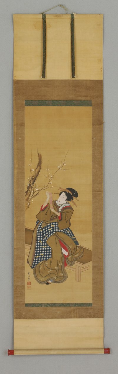 Ukiyoe, donna seduta su una panchina da Japanese School
