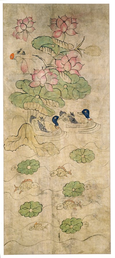 Pannello di un paravento a otto pieghe (pigmenti naturali su carta) da School Korean