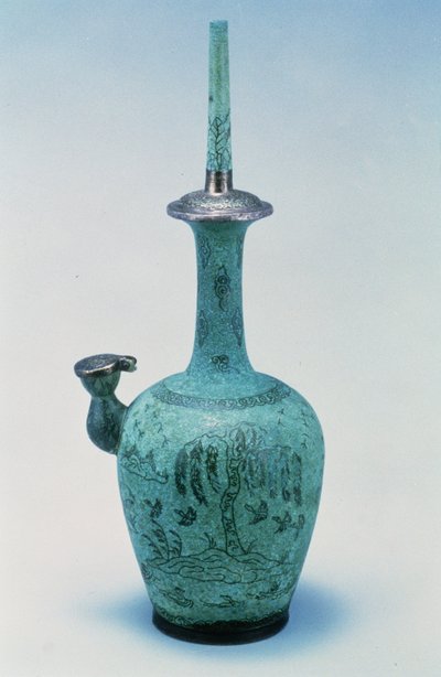 Kundika intarsiata con design raffigurante uccelli e un albero in argento, Dinastia Koryo, 918-1392 d.C. da School Korean