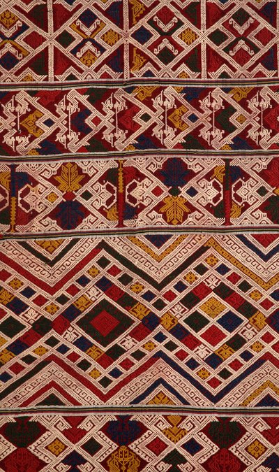 Dettaglio di un phaa sabai realizzato da tessitori Tai Nuea o Tai Daeng di Hua Phan, Laos da School Laotian