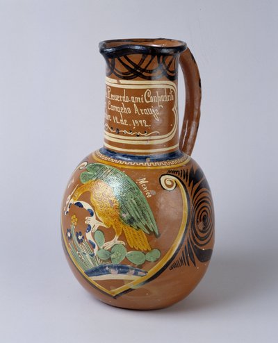 Arte popolare: vaso di pulque (alcol di agave fermentato) in terracotta dipinta e verniciata, dal Messico. 1972 Musée de la Vallée, Barcelonnette (Alpi dell