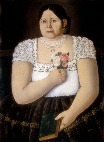 Ritratto di una donna nativa di Puebla con un bouquet di rose da School Mexican
