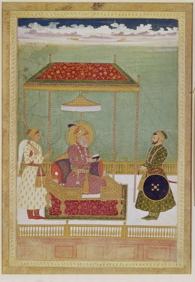 Ritratto di Shah Aurangzeb con un uomo, possibilmente Ashraf Khan, inizio XVIII secolo da School Mughal