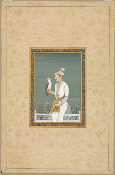 Ritratto di principe con falco da School Mughal