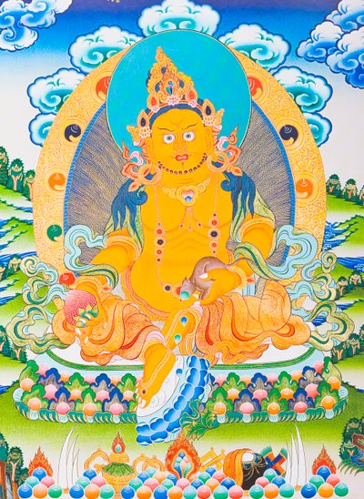 Immagine raffigurante Dzambhala, il Dzambhala giallo è la manifestazione del Buddha Ratnasambhava che simboleggia la ricchezza nel mondo materialistico da School Nepalese