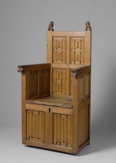 Poltrona con base a scatola, decorata con pannello di lettere e leoni con scudo da School Netherlandish