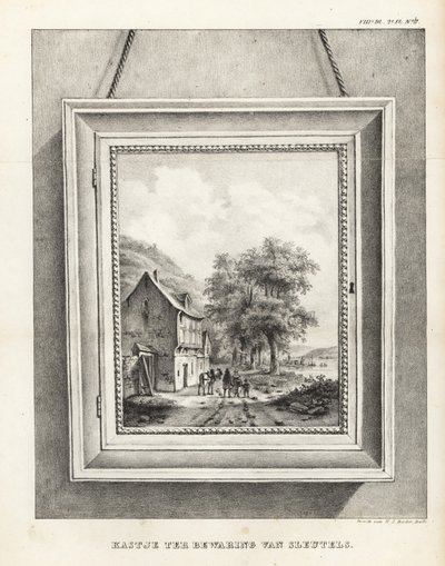 Armadio per la conservazione delle chiavi nascosto in una cornice con paesaggio da School Netherlandish