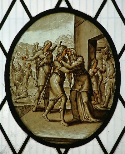 Tondo: Tobia ritorna da Sara da School Netherlandish