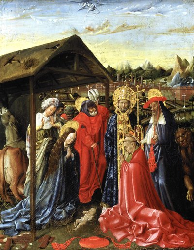 La Natività con SS. Sisto (?) e Girolamo e un cardinale da School Netherlandish