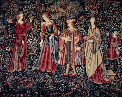 Il sipario della vita signorile: la passeggiata (Arazzo di lana e seta, c.1520) da School Netherlandish