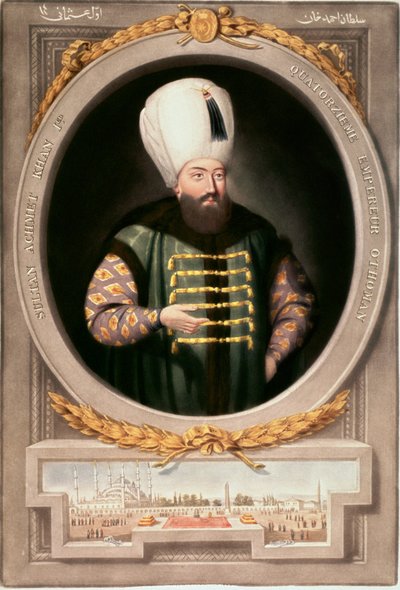 Impero Ottomano: Ritratto del Sultano Ahmed I (1590-1617) Miniatura Biblioteca del Museo Topkapi Sarayi di Istanbul da School Ottoman
