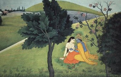 Krishna che adorna il seno di Radha, dalla serie 