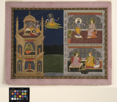 Vishnu si avvicina a una torre dorata su Garuda, c.1825 da School Pahari