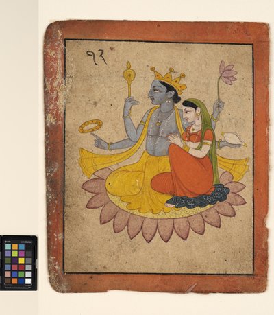 Vishnu con Lakshmi su un loto, c.1780 da School Pahari