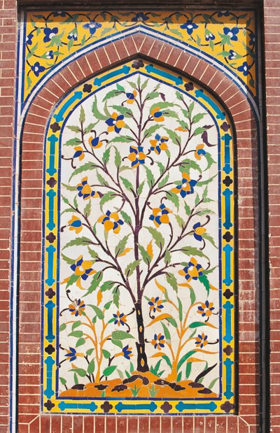 Albero in fiore, decorazione in maiolica, Moschea Wazir Khan (XVII secolo), Lahore, Punjab, Pakistan da School Pakistani