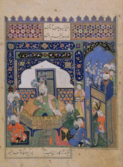 Or.2838 f.20v Timur in trono a Balkh, persiano da School Persian