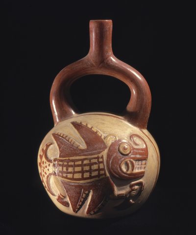 Vaso con disegno di pesci, Mochica, 200-800 d.C. da School Peruvian