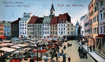 Cartolina raffigurante la Piazza del Mercato della Città Vecchia a Varsavia, c.1910 da School Polish