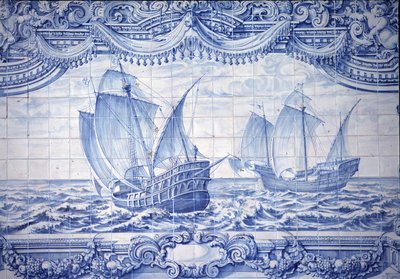 Caravelle nel XV-XVII secolo, azulejos, intorno a Lisbona, Portogallo da School Portuguese