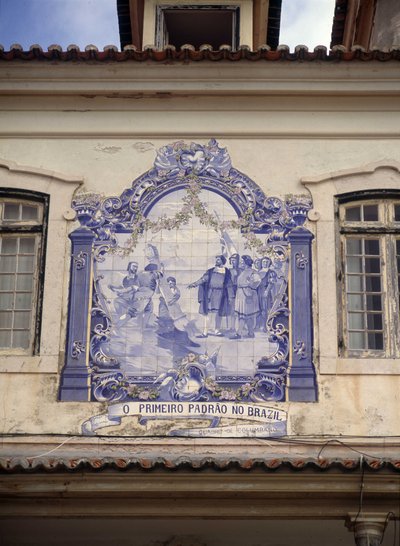 Scoperta del Brasile nel 1500 da Pedro Alvares Cabral (1467/8- circa 1520). Piastrelle nei dintorni di Lisbona. da School Portuguese
