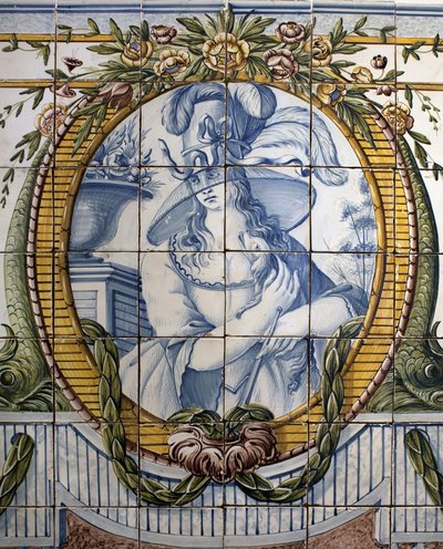 Pannello ornamentale con ritratto di una donna, Fabbrica reale di Louca, a Rato, maiolica policroma. da School Portuguese