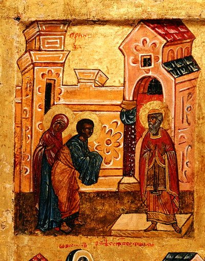 Icona raffigurante Gioacchino e Anna che visitano il Tempio di Gerusalemme (dettaglio) da School Russian