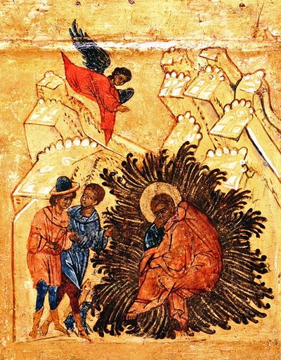 Icona che raffigura il sogno di San Giuseppe, c.1550 (dettaglio) da School Russian